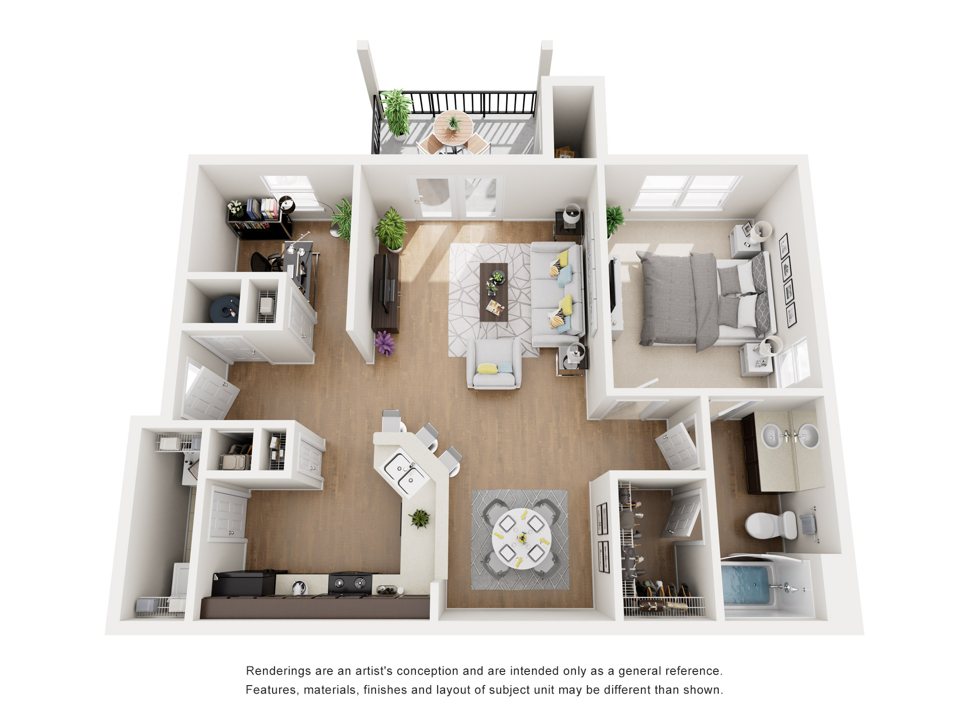 Floor plan for 1 bed, 1 bath, 878 sqft